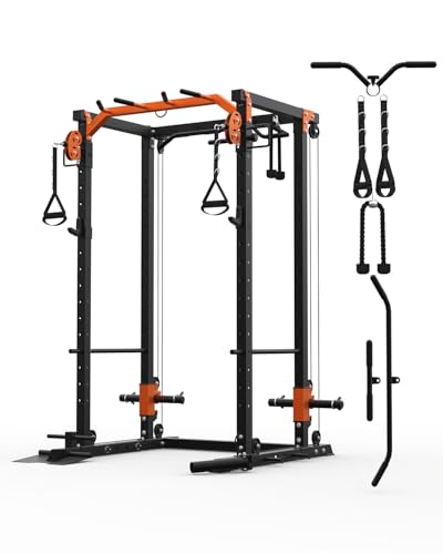Power Cage for Home Gym, 2000LBS Power Rack with Cable Crossover and Dual Independent Pulley System,...