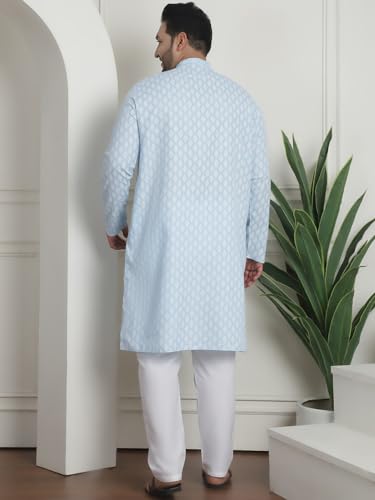 Image of SOJANYA Plus (Since 1958) Men's Cotton Blend Printed Kurta with White Churidar Pyjama