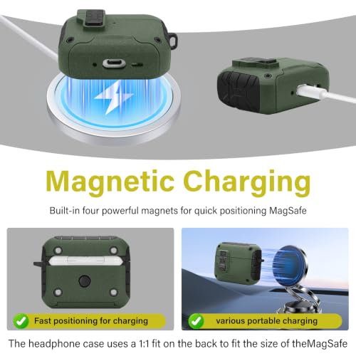 Image of HITZEE for AirPods Pro 2 /1 Case, Compatible with AirPods Pro 2(2022) /Pro 1(2019) Case, Magnetic Automatic Lock with Phone Stand, Compatible with MagSafe Cover, Green
