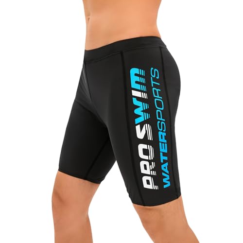 Veranobreeze Traje de baño para Hombre Jammer Natación Competición Pantalones Endurance Long Racing Training Traje de baño(Negro + Azul y Blanco, XXL)