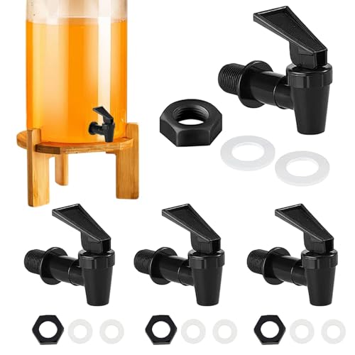 4 Stück Getränkespender Zapfhahn, Abfüllhahn für Bierkübel aus Kunststoff, Wasserspender Ersatzzapfen, für Kalte und heiße Getränke, Bierfass, Glas, Kaffee, Saft, Trinkbrunnen (Schwarz)
