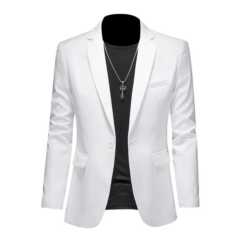 ABARTY Blazer pour Hommes Casual Slim Fit Un Bouton Léger Veste de Costume Manteau Formel Sport d'Affaires Mariage Smoking Blanc M