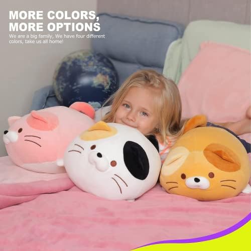 shownicer Plushies, Kawaii Cat Plush Pillow, Soft Toy, Stuffed Animals, Cuddly Toy, Fluffy Chubby Kitty Doll, Cuddle Cushion for Sofa Bed Home Decor, Creative Gift for Kids Girls Boys (Pink, 50cm)
