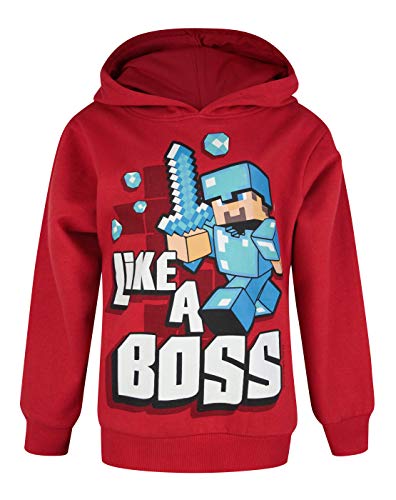 Image of Minecraft Boys Hoodie | Like A Boss Red Hooded Sweater | Long Sleeve Gamer Sweatshirt Gift
