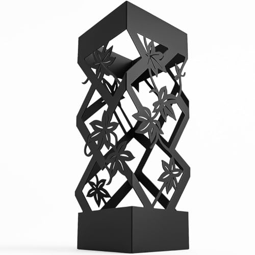 BAKAJI Portaombrelli da Ingresso in Metallo 15.5 x 15.5 x 49 cm, Forma Quadrata, Design Intreccio e Fiori, Porta Ombrello Decorativo Elegante e Salvaspazio, Ideale per Organizzare Ombrelli (Nero)