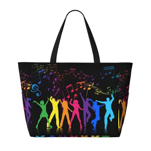 Dance With Music Print Beach Tote Large Capacity Beach Travel Bag Waterproof Sandproof And Lightweight2