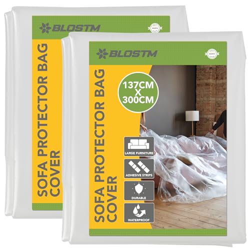 BLOSTM Plastic Sofa Cover - Plastic Sofa Protector, Extra-Thick, Pet-Proof Dust Covers for Furniture, 600gsm Durable Waterproof Sofa Cover - 300cm x 137cm (2 Pack)