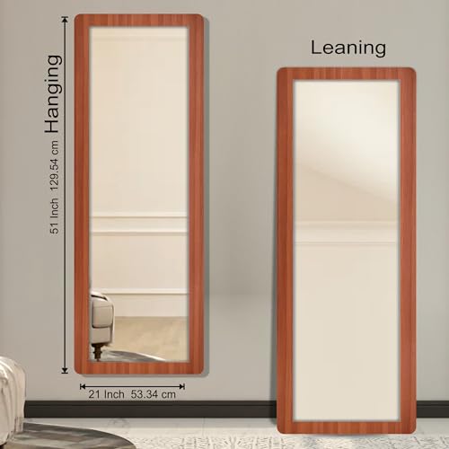 Image of Creative Arts n Frames 21 x 51 inch Full Length Dressing Chevel Long Fiber Wood Rectangular Framed HD Mirror Home Wall Living Room Decor Items (Umber Walnut Color Framed HD Mirror)