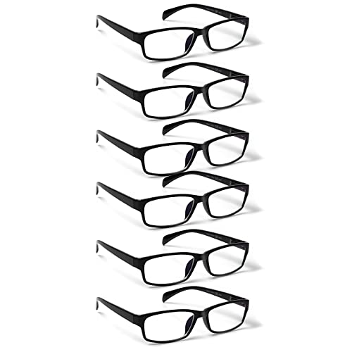 COJWIS Lesebrille 6 Pack herren und Damen Qualität Feder Scharnier Blaulichtfilter Leser Brille(6 Schwarz, 2.50)