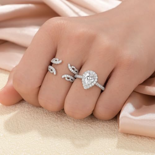 2Ct Wedding Rings Set for Women 925 Sterling Silver Pear Cut CZ Ring Enhancer Bridal Set Engagement Rings for Women Size 5-10 (6)4