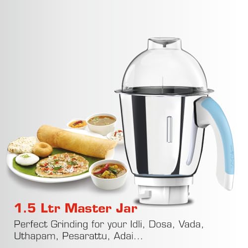 Image of Vidiem Eva Super Blu 750W Mixer Grinder with 4 Jars | 4 Jar in- 1 Juicer | 750W mixer Grinder | 2 Years Product Warranty & 5 Years Motor Warranty | Blue & White |