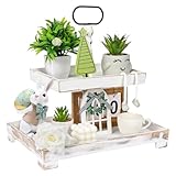 YGEOMER Wooden Tiered Tray for Farmhouse Kitchen, Living Room Centerpiece, Coffee Table Decor, Two Tier White Tray with Handle for Holiday Decoration, Christmas, Easter (Decors Not Included)
