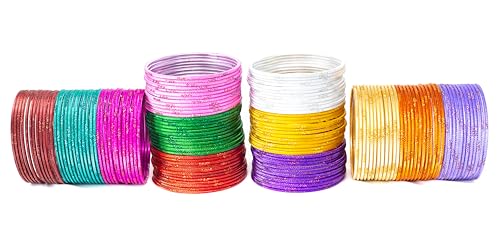 Image of Swara Creations Metal Bangle /Churi Set, in Multicolor large /extra large, Bangles set for Women /Girls with Zari and Cutting Design(144Pcs)
