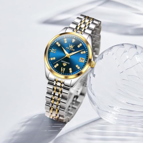 Image of OLEVS Automatic Watches for Women Self Winding Luxury Diamond Ladies Watch | Women's Gold Mechanical Wrist Watch, Date Waterproof, Original Import Dress Gift,Reloj Para Mujer