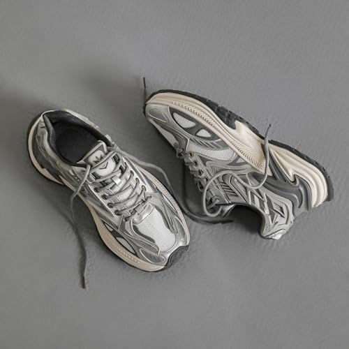 Men's Fashion Breathable Mesh Leather Lace Up Chunky Platform Sneakers Casual Non Slip Round Toe Driving Walking Tennis Running Dad Sneakers4