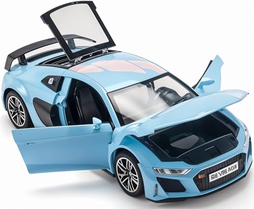 Image of Die-Cast Model Car, 1:32 Scale, Black with Gold Accentsband Hood Pull Back Super Car with Openable Doors Sound and Light for Birthdays Gift Party Decorations (Audi 1:32)