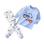 Soft Cotton Pajamas Set for Toddler Baby Boys Girls Cute Cartoon Sleepwear Long Sleeve Shirt & Pants Pj Set Loungewear Baby Clothing (Sky Blue, 6-12 Months)