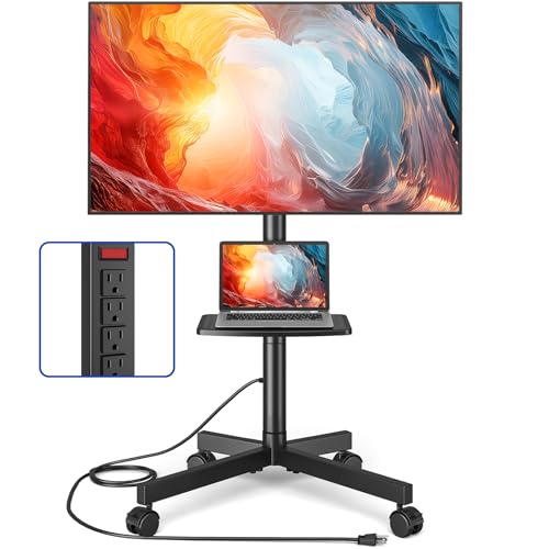 TOPRTV ローリングテレビスタンド 電源コンセント付き モバイルTVカート 23~55台 60インチテレビ用 カーブ/フラットスクリーン 最大88ポンド 傾斜高さ調節可能 ポータブルテレビスタンド ホームオフィス用 キャスター付き 最大VESA 400x400mm（Amazon）