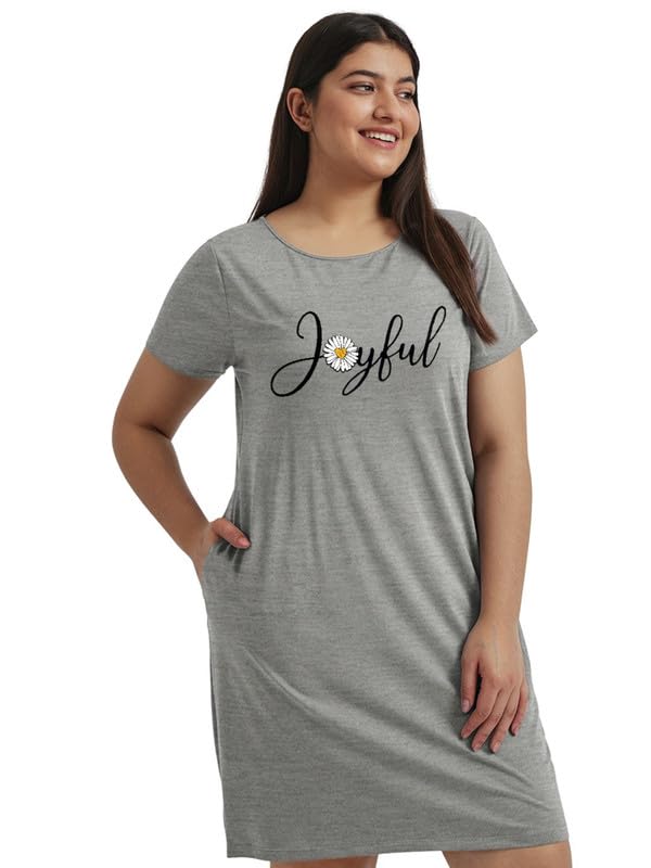Women’s Cotton Nighty | Printed Knee Length Nighty | Short Sleeve Night Gown | Short Nightdress | Long T-Shirt | Regular Fit Night Gown | Nightwear Long Top
