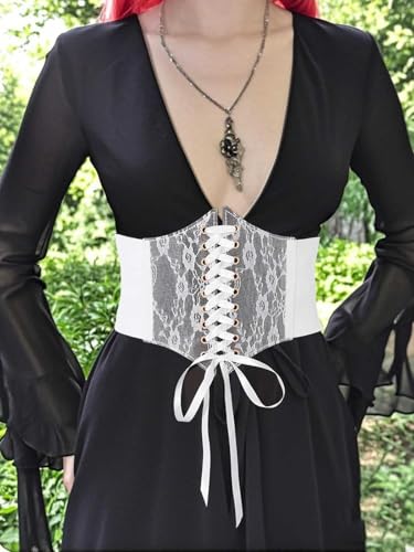 Yalice Women Lace Corset Belt Elastic Wide Dress Belts Vintage Lace-up Costume Waist Accessories for Halloween2