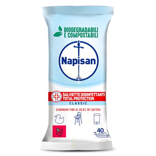 Napisan Salviette Disinfettanti Total Protection, Confezione da 8 Pacchi x 40 Salviette Disinfettanti Biodegradabili e Compostabili Multisuperfici - Immagine 1