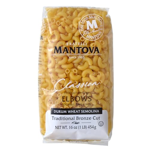 Mantova Bronze Die Cut Elbow Pasta – Authentic Italian Macaroni, Slow-Dried for Superior Texture & Sauce Absorption, Made with 100% Durum Wheat Semolina, Non-GMO, 16 oz, (Pack of 6)