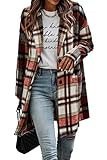 Picture of PRETTYGARDEN Women Plaid Shacket Jacket Trendy Fall Casual Button Wool Blend Tartan Trench Coat Winter Clothing with Pockets (Brick Red,Large)