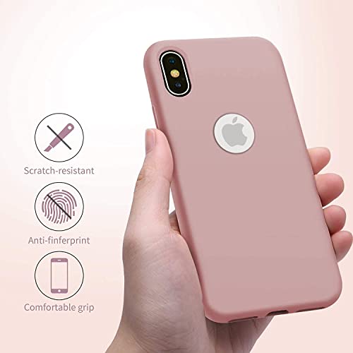 Image of VONZEE Microfiber Logo Cut Compatible for iPhone X & iPhone Xs Case Liquid Silicone Cases Non-Slip Full Body 4 Layer Protectives Shockproof Back with High Raised Camera Lips Sand Pink