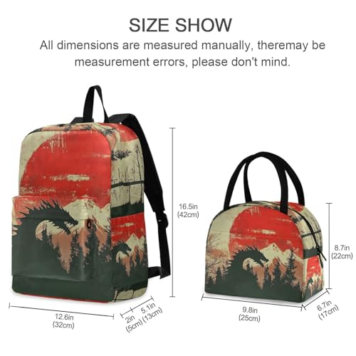 Backpack Lunch Bag Set Dragon Silhouettes Print, Big Storage Travel Backpacks with Insulated Lunch Box for Office Hiking Picnic2