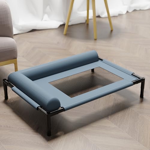 メッシュ通気性 犬用ベッド アイアンフレーム 防湿足付き 高床式ドッグコット 洗える 大型犬?小型犬対応 抗菌防ダニ オールシーズン使用 耐荷重強化 室内/キャンプ/屋外兼用 L型枕付き 組み立て簡単 軽量持ち運び便利