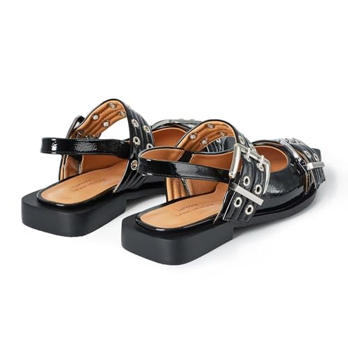 Slingback Flats for Women, Buckle Ballet Flats with Close Toe Pointed Toe Block Heel Dress Flat Shoes2