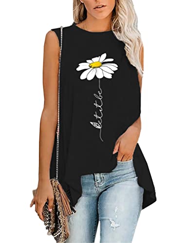 Migcaput T-Shirt imprimé sans Manches pour Femme Ete Blouse sans Manches à imprimé irrégulier Ample Top Femme B-Noir,XXL Cover