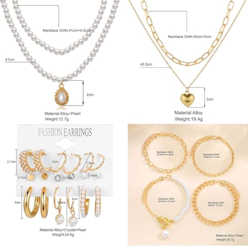 120PCS Gold Jewelry Sets For Women, With 7 Necklace,12 Bracelet,30pcs Hoop Earring,59pcs stud earrings and 12pcs cuff Ear Earrings Friendship for Happy Gifts3
