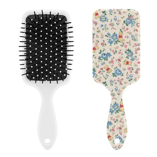 くまのプーさん 花柄 パドルブラシ ヘアブラシ くし 絡まない 頭皮マッサージ おしゃれ レディース メンズ 兼用 マッサージブラシ ツヤ サラサラ 頭皮ケア キャラクター 人気 かわいい 便利 人気