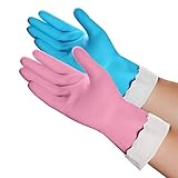 HSL Household Cleaning Gloves - Reusable Kitchen Dishwashing Gloves with Latex Free, Cotton lining, Waterproof, Non-Slip (Large, 2 Pairs)