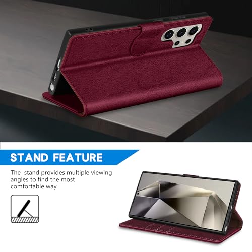 Image of ZZXX for Galaxy S25 Ultra Wallet Case Magnetic Closure 6.8 inch,Wine Red