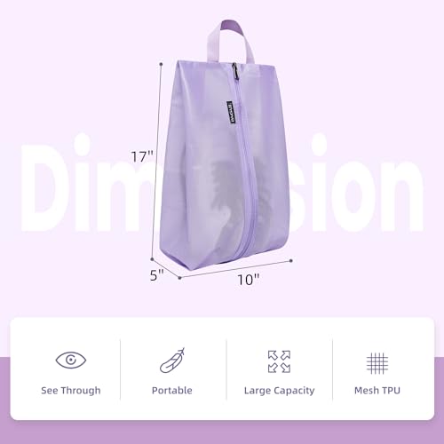 Bagail Shoe Bags for Travel,2 Set Shoe Bag for Storage in Closet,Transparent Shoe Packing Organizers with YKK Zipper (L 17"x10"x5", Lavender 2pcs)2