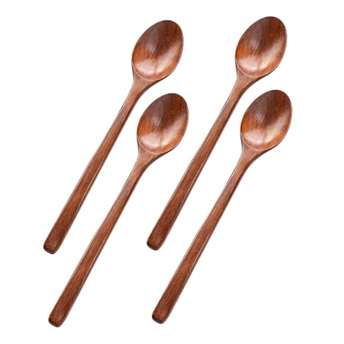 MOKKHNB 4個 木製長柄スプーン 調理用カレーやスープに 食洗機対応ウッドで滑らか手触り キッチンや食卓を上品に演出 家 レストラン ホテル