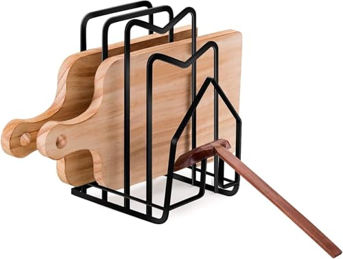 Image of Countertop Dish Rack & Plate Stand - 4-Compartment Iron Dish Drying Rack, Space-Saving Black Kitchen Organizer (6 x 9 x 9.25 Inches)