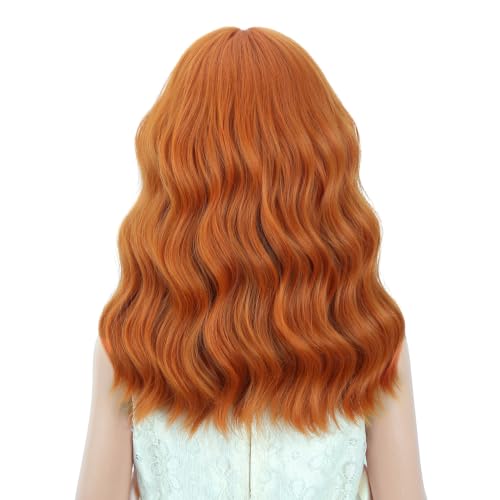 Image of PATTNIUM Kids Orange Wig Child Ginger Wig with Bangs Short Wavy Auburn Wigs for Girls Shoulder Length Heat Resistant Synthetic Wigs