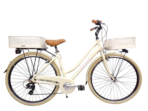bici gia' montata al 95% Cicli Tessari - bicicletta da donna telaio in ALLUMINIO bici city bike 28\'\' vintage retro\' cesto anteriore e posteriore rettangolari (beige)