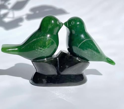 Hand-Carved Jade Lovebirds Sculpture – Symbolic Decorative Pair for Anniversary,