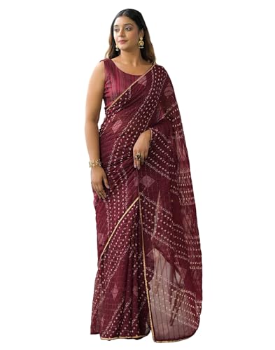 Image of SIRIL Women's Georgette Bandhani Printed Saree With Unstitched Blouse Piece