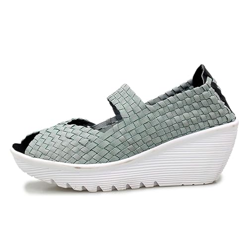Women's Elastic Woven Pumps Mary Jane Shoes Platform Wedge Sandals Comfortable Walking Shoes2
