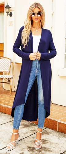Image of Newchoice Womens Long Cardigan Summer Casual Draped Open Front Lightweight Long Sleeve Cardigan Duster with Pockets