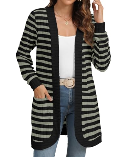 Image of YSYOKOW Cardigan Sweaters for Women Long Sleeve Open Front with Pockets | Long Cardigans for Women Lightweight Soft Casual Dressy Loose Fit Cardigan Sweater with Pockets for Work and Office