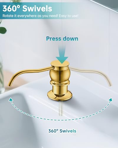 Image of Brass Kitchen Soap Dispenser,Gold in Sink Liquid Dish Soap Dispenser, Under Sink Hand Metal Dispenser Pump, 47.2 inch Silicone Long Tube for 0.79 inch- 1.38 inch Bottle Mouths