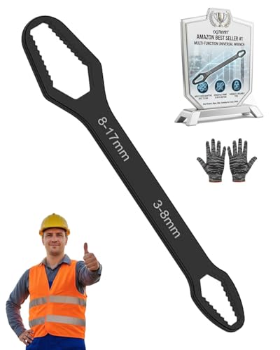Universal Car Self Adjusting Torque Wrench Sets Double Ended Cheater Bar Saving Wrench Effort Aviation Labor Tight Space Thin Wrenches Vanadium-Construction for Home and Car Repair Tools(3-17mm-a)