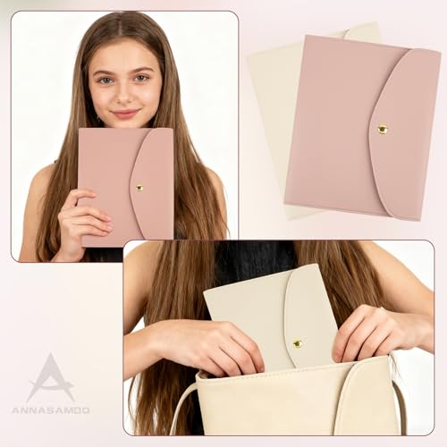 ANNASAMDO 2 Stück Notizbuchhülle Aus Leder A5 Nachfüllbares Notizbuch Organizer für Büro Notizblöcke Beige Rosa