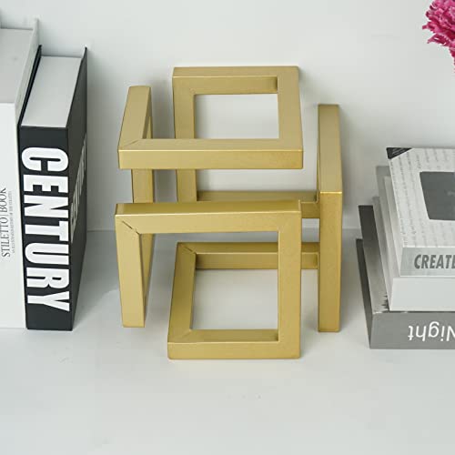 Dreamseden Geometric Cube Sculpture Gold Block Modern Statues Metal Art Decorative Desktop Ornaments #TOP1